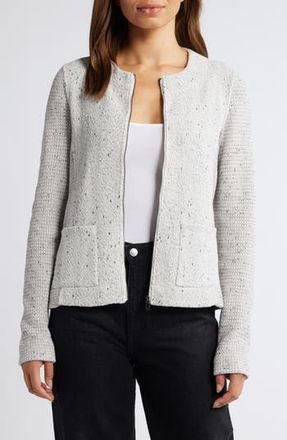 Nic+Zoe Mix Zip Front Knit Jacket in Sugar Cookie at Nordstrom Rack, Size Large