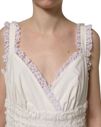 Dolce & Gabbana Womens White Cotton Poplin Ruffled Midi Dress Nylon