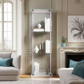 OEM Vitrina De Vidrio, Led, 3 Estantes, Armario De Presentaci&oacute;n Para Sal&oacute;n, Para Colecci&oacute;n, Escandinavo, 123 X 39 X 35cm, Blanco