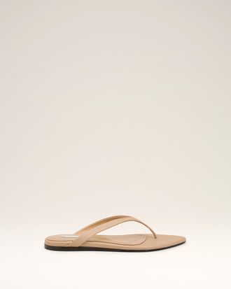 Ami Beige Lamb Leather Pointed Toe Flip Flops Beige - 36 - for Women