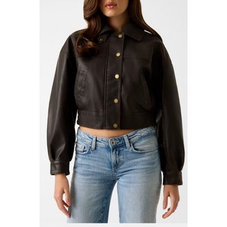 Guess Clelia Crop Faux Leather Jacket in Chocolate Brownie Multi at Nordstrom, Size Medium