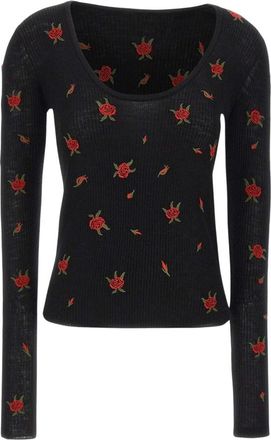 Blumarine Top de lana virgen acanalado - Knitwear - Mujer - Negro - XS