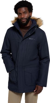 Mountain Warehouse Gorge Mens Long Jacket - Waterproof Raincoat, Breathable, Lightweight, Faux Fur Hooded Puffer Coat - For Walking, Travelling & Outdoors Navy XS