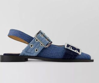 Ganni cotton buckle ballerina flats