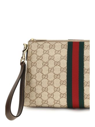 Gucci Mens Pouch Gg Web Canvas Vintage Sand Brown-Dark Brown-Green-Red Fabric Shoulder Bags Brown/dark Brown/green/red