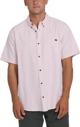 Billabong All Day Short Sleeve Slub Cotton Blend Button-Down Shirt in Ash Rose at Nordstrom, Size X-Large