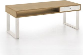 HOGAR 24 Mesa de centro de madera maciza natural, color encerado y blanco