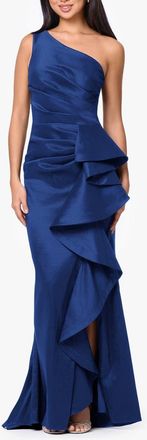 Betsy & Adam One-Shoulder Cascade Ruffle Gown in Royal/royal at Nordstrom, Size 14
