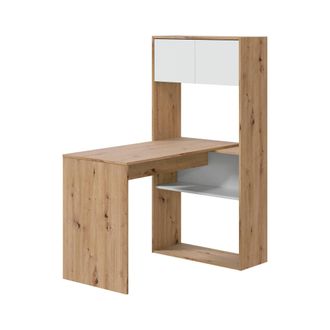 Dmora Scrivania Apogee, Scrittoio Multifunzione Reversibile Ad Angolo Con Libreria, Tavolo Da Studio O Ufficio Multiposizione, 108x70h140 Cm, Bianco E Rover