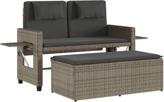 vidaXL Sill&oacute;n Reclinable De Jard&iacute;n Con Cojines Rat&aacute;n Sint&eacute;tico Gris Vidaxl