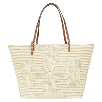 Tory Burch Tory Burch, Tote Bags, female, Beige, Size: ONE SIZE Ella Structured Straw Large Tote