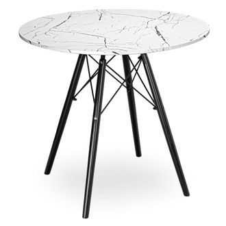 OEM Mesa Redonda Paris Black Dtw De 80 Cm De M&aacute;rmol Blanco