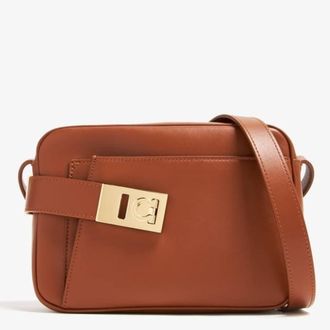 Ferragamo Brown Leather Gancini Crossbody Bag