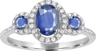 Diamond2Deal 14K White Gold Blue Sapphire and Diamond Engagement Ring ( 0.90Ct )