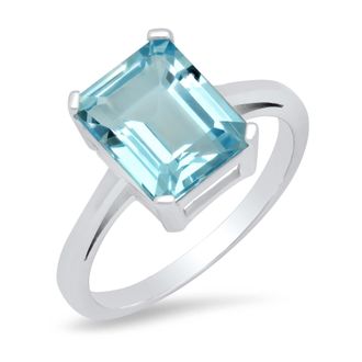MAX + STONE Sterling Silver 8x10 Emerald Cut Gemstone Ring