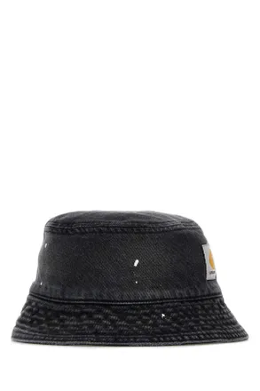 Carhartt Work in Progress Mens Black Denim Belmar Bucket Hat Blackdestroywashsplatter Exterior: Cotton Cappelli