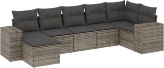 vidaXL Vidaxl - Set De Sof&aacute;s De Jard&iacute;n 7 Piezas Con Cojines Rat&aacute;n Pe Gris