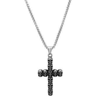 HMY Jewelry Mens Stainless Steel Skull Cross Pendant Necklace in Silver at Nordstrom Rack