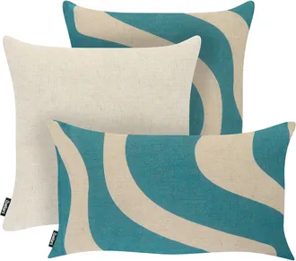 Beliani Conjunto De 3 Cojines Decorativos Para Exterior Accesorios De Jard&iacute;n Beige/azul Aurinia