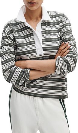 Rag & Bone Kelly Stripe Long Sleeve Cotton Polo in Green Multi at Nordstrom, Size X-Large