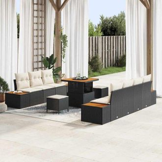 vidaXL Vidaxl - Conjunto De Sof&aacute; De Jard&iacute;n 10 Pcs Negro, Crema 80 X 80 X 71 Cm