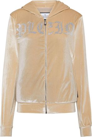 Philipp Plein Gothic Plein velour hoodie - women - Polyester - S - Neutrals