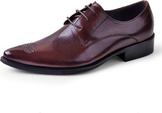 Generic Mens Genuine Leather Uniform Dress Shoes Business Casual Derbys,Burgundy,8