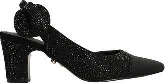 Twentyfourhaitch Leren Pumps met Strass Bloemenversiering - Dames - Pumps - Zwart - 41 EU - Leer - Schoenen