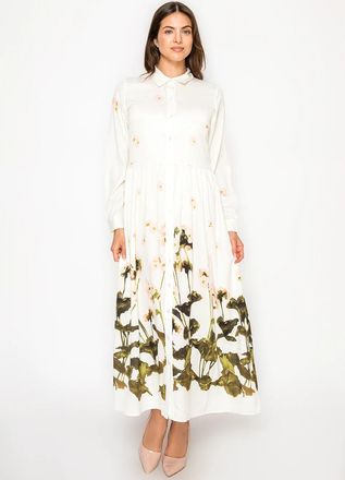 YAL New York Whtie Botanical Border Print Dress