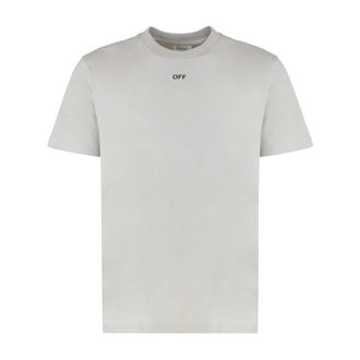 Off-white T-Shirts, male, Gray, Size: S Round Neck T-shirt