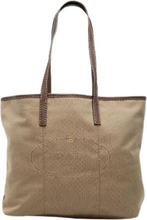 Prada Pre-owned Canvas Tote Bag - Dames - Vintage Shopper - Bruin - ONE Size - Leer - Vintage