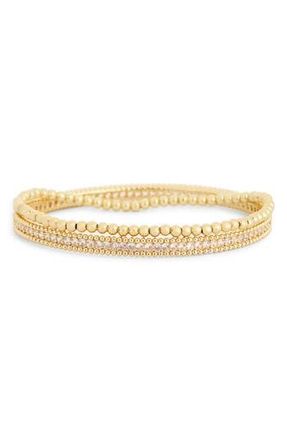 Nordstrom Rack Set of 2 Cubic Zirconia Bangle & Beaded Stretch Bracelets in Clear- Gold at Nordstrom Rack