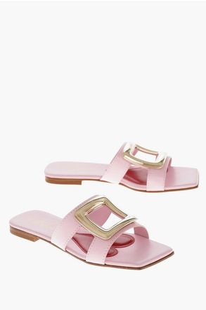 Roger Vivier Slides in Pelle NEW METAL con Suola in Cuoio taglia 36