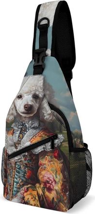 Generic European Royal Court Poodle Dog Unisex Shoulder Bags Casual Crossbody Chest Bag Sling Backpack for Hiking Cycling Travel