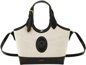 Versace Small La Medusa Canvas & Leather Tote in Beige Black-Gold 82 at Nordstrom