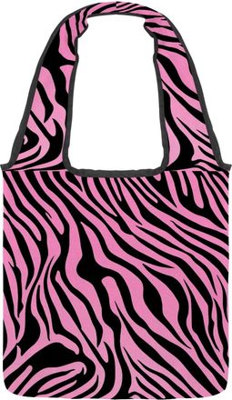 Generic Pink Zebra Stripes Reversible Canvas Shoulder Tote - Double-Sided Print, 12oz Cotton, 27cm Drop, Fold-Flat Bag for Travel, Shopping, Street Outings