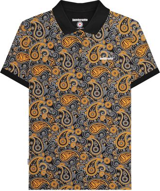 Lambretta Heren SS25 Paisley gemerkt poloshirt (Zwart/Goud)