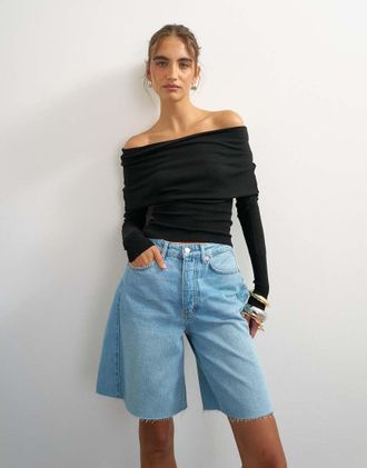 Topshop top bardot lavorato a maglia nero