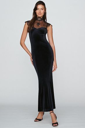 BHLDN Lace High-Neck Velvet Maxi Dress