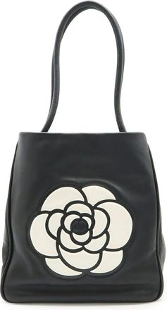 Chanel Black White Leather Shoulder Bag Tote Bag (Pre-Owned)