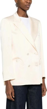 Blaz&eacute; Milano Jassen, Dames, Beige, S, Leer, Double-breasted Blazer