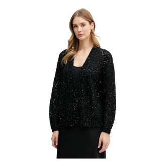 Benetton Truien & Vesten, Dames, Zwart, XS, Wol, Cardigan met knoopsluiting en versiering