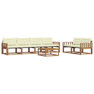 vidaXL Conjunto De Sof&aacute;s De Exterior Con Coj&iacute;n 7 Pcs Natural Y Crema Vidaxl