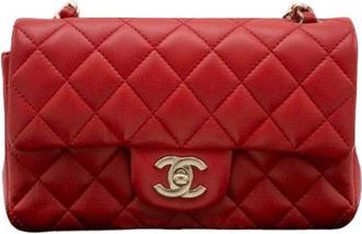 Chanel Red Mini Lambskin Quilted Rectangular Flap