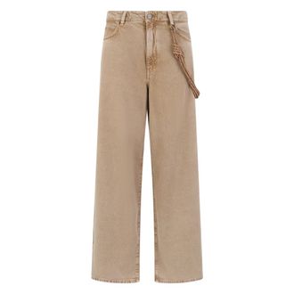 Pinko Wide Jeans, female, Beige, Size: W26 Jeans with rope jewel