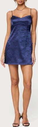 Edikted Kara Floral Satin Jacquard Minidress in Navy at Nordstrom, Size X-Small