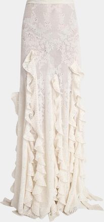 Gabriela Hearst Garnet Silk-Wool Lace Knit Ruffled Maxi Skirt