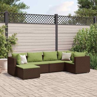 vidaXL Set Muebles De Jard&iacute;n 6 Piezas Y Cojines Rat&aacute;n Sint&eacute;tico Marr&oacute;n Vidaxl