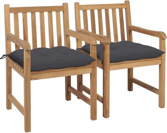 vidaXL Sillas De Jard&iacute;n 2 Uds Madera De Teca Y Cojines Gris Antracita Vidaxl