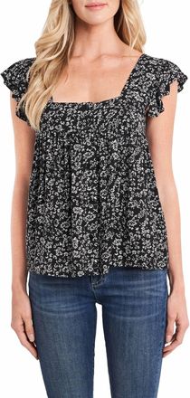 CeCe by Cynthia Steffe Floral Ruffle Sleeveless Top In Black